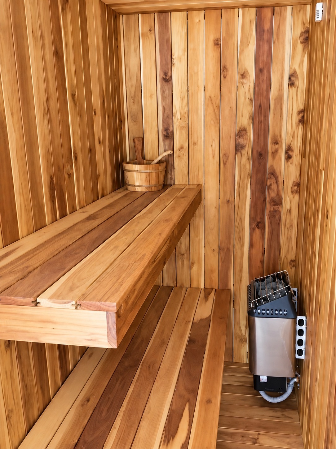 Interior del sauna de madera